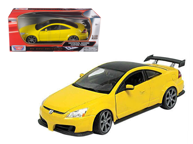 2003 Honda Accord Custom Tuner Yellow Diecast Model Car 1/18 Motormax - Afbeelding 1 van 1