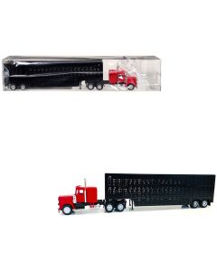 2023 Peterbilt Sleeper Cab Red with Black Livestock Trailer 1/87 HO Model Car