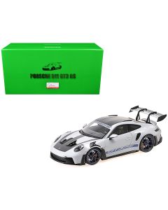 2022 Porsche 911 GT3 RS Weissach Package 1/18 Diecast Model Car Gray Metallic Blue Accents