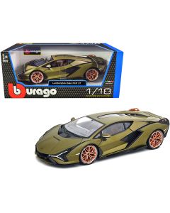 2023 Lamborghini Sian FKP 37 1/18 Diecast Model Car Matt Green Metallic Copper Wheels Bburago