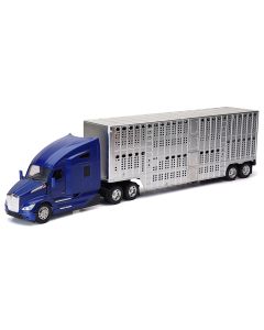2023 Kenworth T680 Truck Blue Metallic with Livestock Trailer 1/32 Diecast Model