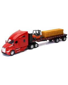 2023 Kenworth T680 Truck & Flatbed Trailer with Forklift & Hay Load 1/32 Diecast Model