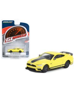 2021 Ford Mustang Mach 1 Grabber Yellow Black Stripes 1/64 Diecast Car Greenlight