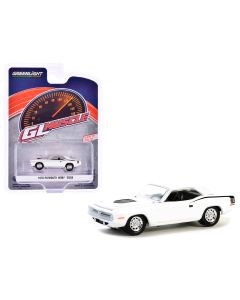 1970 Hemi Barracuda Diecast Model Car - Alpine White, Black Stripes, GreenLight 1/64