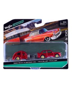 1988 BMW M3 Red Metallic Diecast Model Car with Traveler Trailer 1/64 Maisto