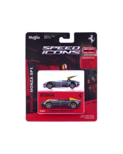2023 Ferrari Monza SP1 Diecast Model Car 1/64 Silver Metallic Yellow Stripes