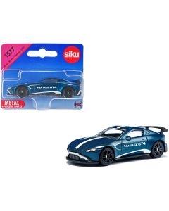 Diecast Model Car Aston Martin Vantage GT4 Blue Metallic White Stripes Siku