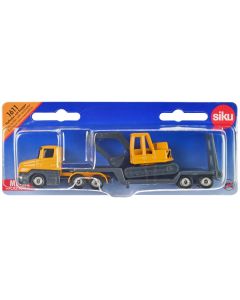 2023 Siku Yellow Diecast Truck with Low Loader Trailer & Excavator Model