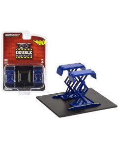 1/64 Greenlight Blue Automotive Double Scissor Lift Diecast Model - Double Scissor Lifts Series
