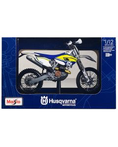 2023 Husqvarna FE 501 1/12 Diecast Motorcycle Model White Blue Yellow Stripes by Maisto