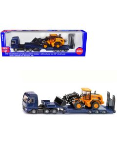 2023 MAN Truck Blue Metallic Diecast Model with Low Loader Trailer & JCB 457 Loader 1/87 HO