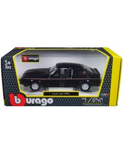 1982 Ford Capri 1/24 Diecast Model Car Black with Stripes by Bburago
