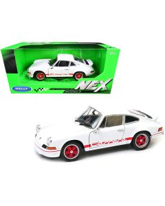 1972 Porsche 911 Carrera RS 2.7 Diecast Model Car 1/24 White Red Stripes Welly