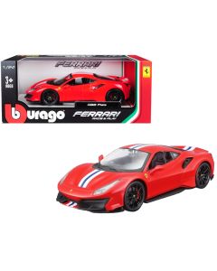 2019 Ferrari 488 Pista Diecast Model Car 1/24 Red White Blue Stripes Bburago