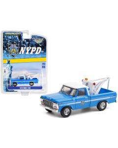 1979 Ford F-250 Tow Truck NYPD Diecast Model Blue/White 1/64 Greenlight
