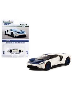 2022 Ford GT Diecast Model Car White Blue Stripe 1/64 Greenlight Hobby Exclusive
