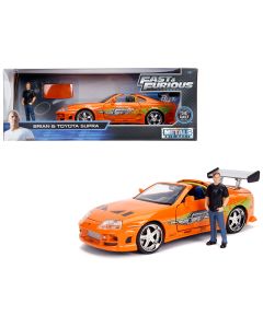 2023 Toyota Supra Orange Metallic Diecast Model 1/24 with Brian Figurine - Jada Fast & Furious