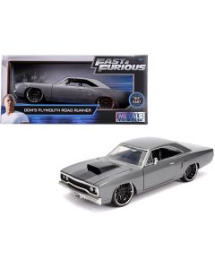 2023 Jada 1/24 Diecast Model Car - Dom's Plymouth Road Runner Gray Metallic, Black Hood Stripe, Fast & Furious