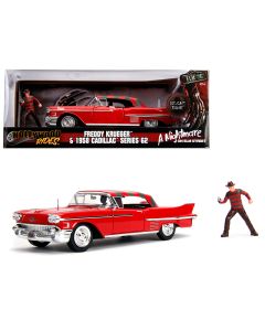 1958 Cadillac Series 62 Red Diecast Car 1/24 Freddy Krueger Figurine Jada