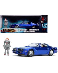 2019 Jada 1/24 Diecast Model Car - Pontiac Firebird Trans Am Candy Blue with Pennywise Figurine It Chapter Two