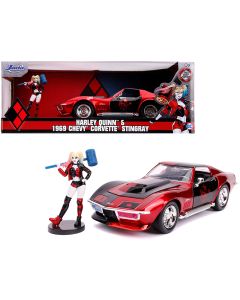 1969 Chevrolet Corvette Stingray 1/24 Diecast Model Car Jada w/ Harley Quinn Figurine