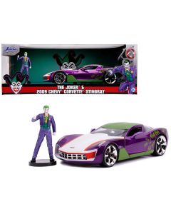 2009 Chevrolet Corvette Stingray Diecast Model Car 1/24 Jada DC Comics Joker Figurine
