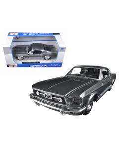 1967 Ford Mustang GT Diecast Model Car 1/24 Gray Metallic White Stripes Maisto