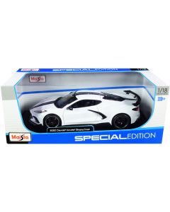 2020 Chevrolet Corvette Stingray C8 Coupe 1/18 Diecast Model Car - White/Black Stripes