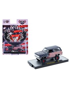 1974 Chevrolet K5 Blazer Diecast Model Car 1/64 Limited Edition Dark Blue American Flag Graphics