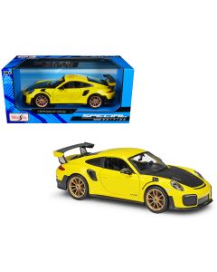 2023 Porsche 911 GT2 RS Yellow Diecast Model Car 1/24 Special Edition with Carbon Hood & Gold Wheels by Maisto