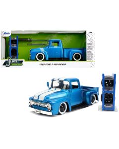 1956 Ford F-100 Pickup Truck Diecast Model 1/24 Blue Metallic White Stripes Jada