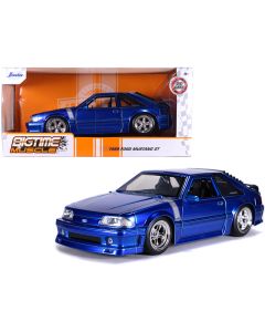 1989 Ford Mustang GT 5.0 Diecast Model Car - Candy Blue, Silver Stripes, 1/24 Scale by Jada