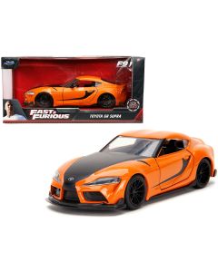 2021 Toyota GR Supra Diecast Model Car, Orange & Black Stripes, F9 Fast & Furious 1/32 by Jada