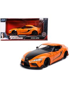 2021 Toyota Supra Diecast Model Car - Orange with Black Stripes, F9 Fast & Furious 1/24