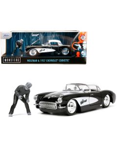 1957 Chevrolet Corvette Black/White Top & Wolfman Diecast Model 1/24 Jada