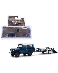 1961 Nissan Patrol Diecast Model Car Blue/White Utility Trailer 1/64 Greenlight