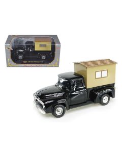 1956 Ford F-100 Pickup Truck Diecast Model Car Black with Camper 1/32 Scale