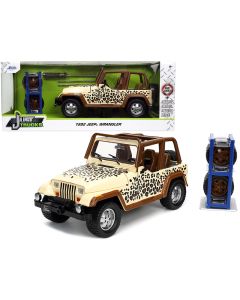 1992 Jeep Wrangler Diecast Model Car Tan/Brown Graphics Extra Wheels 1/24 Jada