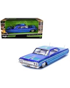 1964 Chevrolet Impala SS Lowrider Diecast Model Car Candy Blue White Interior 1/26