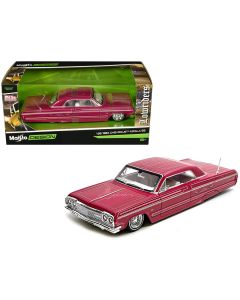 1964 Chevrolet Impala SS Lowrider Diecast Model Car Pink White Interior 1/26 Maisto