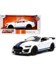 2020 Ford Mustang Shelby GT500 Diecast Model 1/24 White Blue Stripes Jada