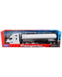 2023 Freightliner Cascadia Truck Diecast Model with White Tanker Trailer 1/32 Welly