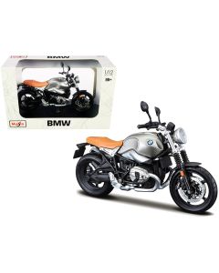 2023 BMW R nineT Scrambler Diecast Motorcycle Model 1/12 Metallic Gray + Stand