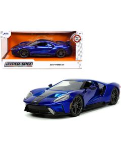 2017 Ford GT 1/24 Diecast Model Car - Candy Blue, Gray Stripes, Jada Hyper-Spec