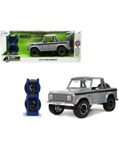 1973 Ford Bronco Pickup Truck Gray Black Stripes Extra Wheels Diecast Model Car Jada 1/24