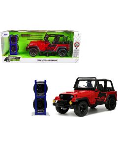 1992 Jeep Wrangler DV8 Off-Road Red Black Stripes Extra Wheels Diecast Jada