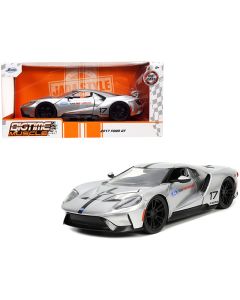 2017 Ford GT Silver Metallic Black Stripes Diecast Model Car Jada 1/24 Bigtime Muscle