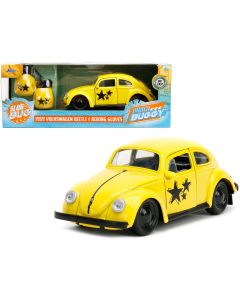 1959 Volkswagen Beetle Yellow Black Graphics Boxing Gloves 1/32 Diecast Model Car Jada