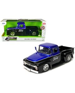 1956 Ford F-100 Pickup Truck Black Blue Metallic Ford Graphics Diecast Model Car Jada 1/24