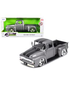 1956 Ford F-100 Pickup Truck Diecast Model Car Gray Metallic Black Stripes 1/24 Jada